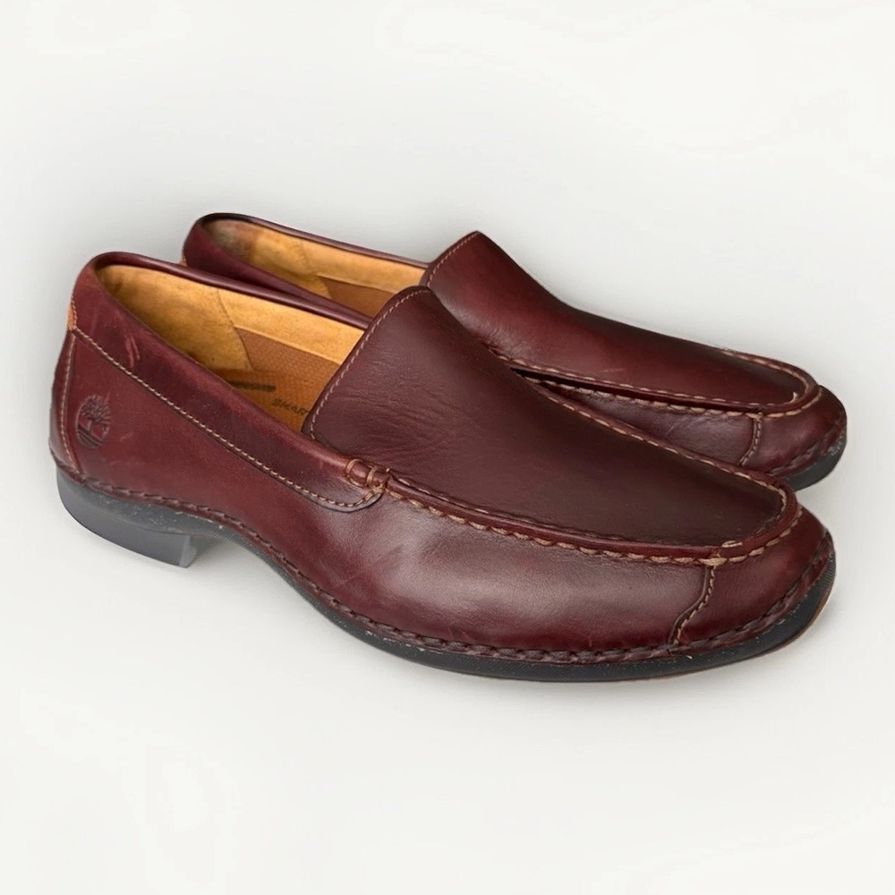 Timberland Leather Loafers Mens Size 10 Brown Slip On Moc Toe Comfort Shoes